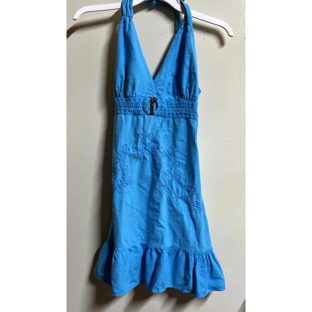 Giocam Bouique Embroidered Sundress Sun Dress Medium Halter Bright Blue